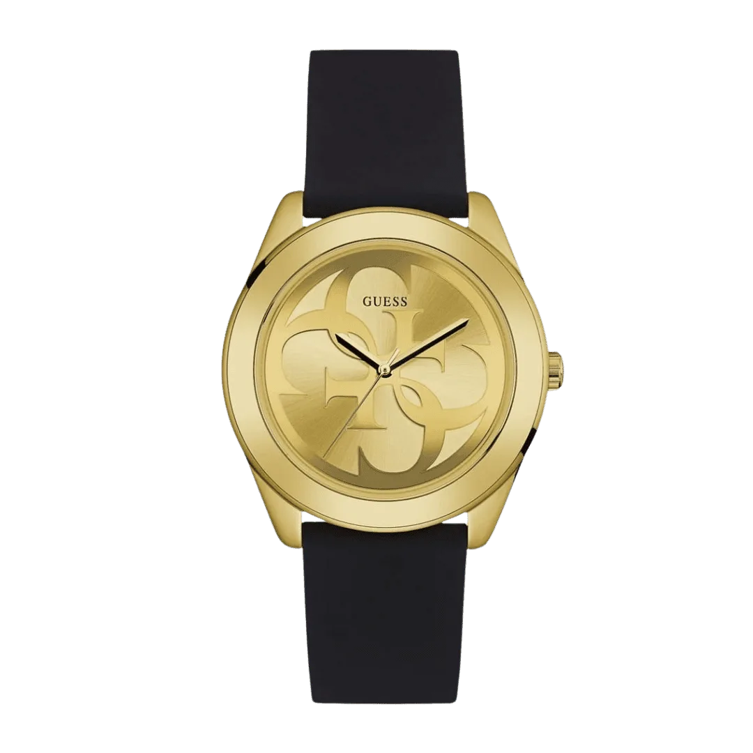 Original Guess Casual Watch For Women Analog Rubber - W0911L3 - Black Rubber Strap, Gold Dial -1