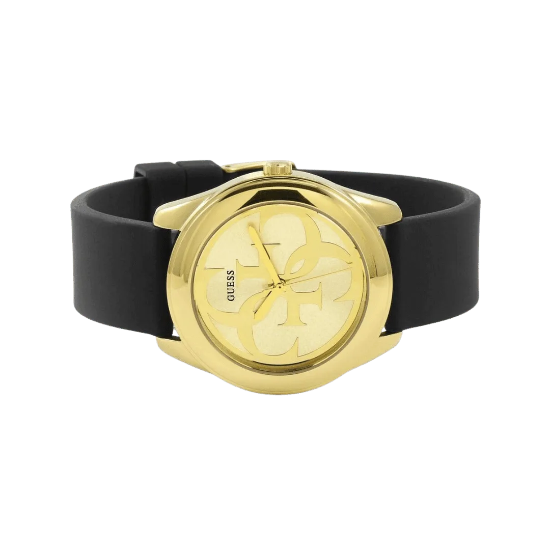 Original Guess Casual Watch For Women Analog Rubber - W0911L3 - Black Rubber Strap, Gold Dial -2