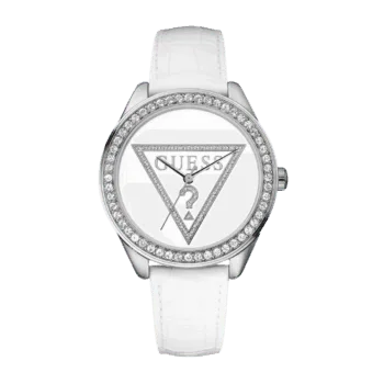 Original Guess Mini Triangle Ladies Watch W65006L1 - White Dial and Leather Strap -1