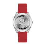 Original Guess Watch For Women W0911L9, Quartz Watch - Red Rubber Strap with Silver Dial -1