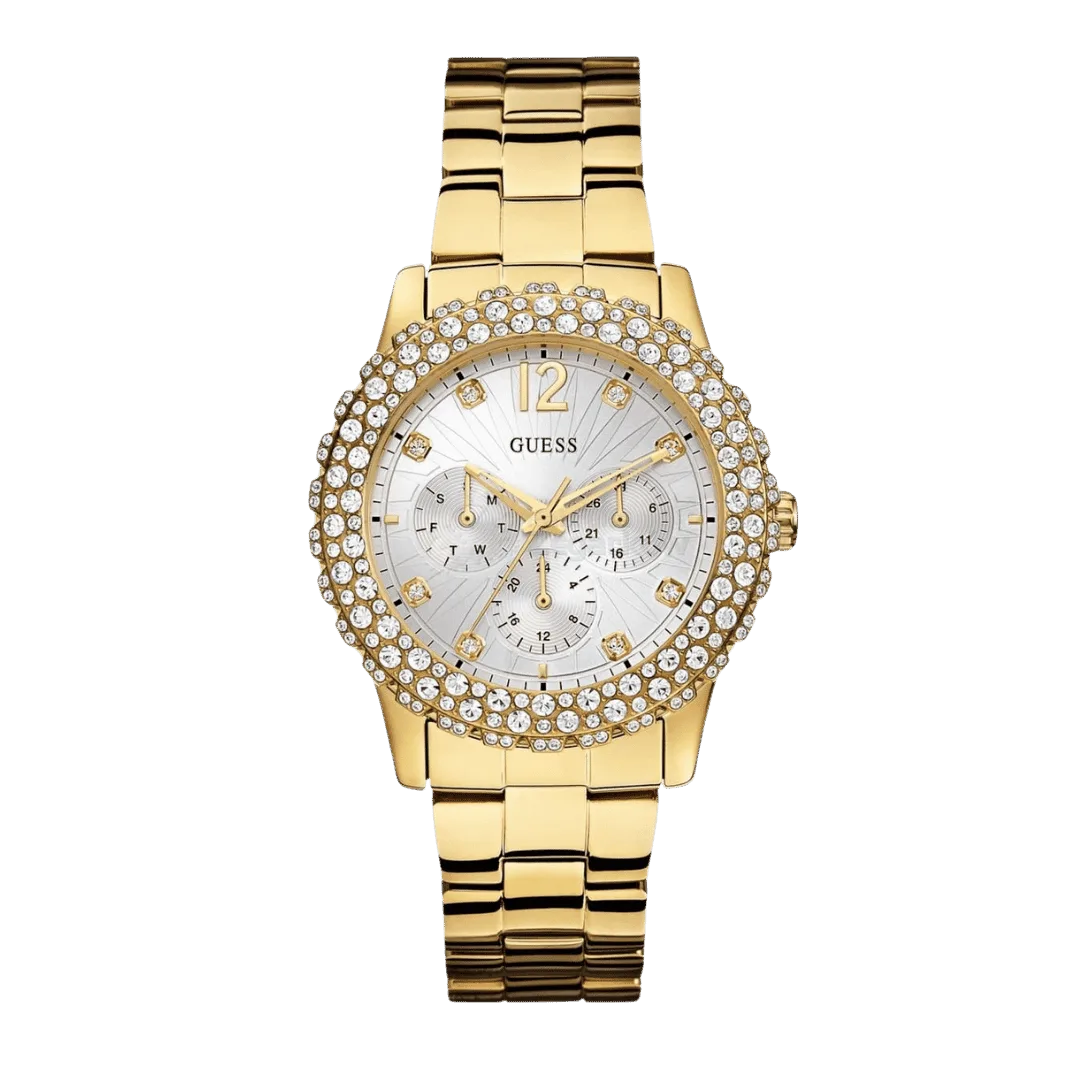 Original Guess Women's White Dial Stainless Steel Band Watch Gold - W0335L2 -1