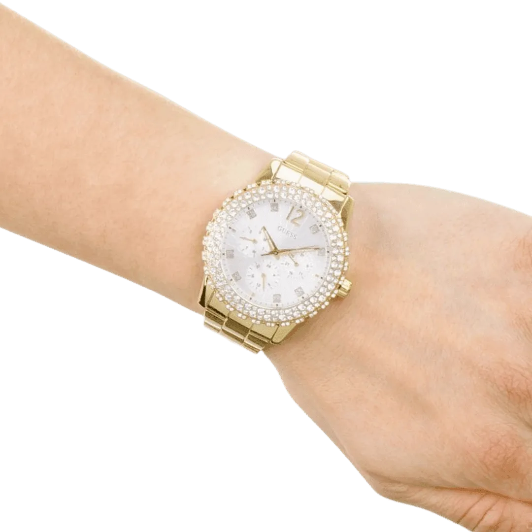 Original Guess Women's White Dial Stainless Steel Band Watch Gold - W0335L2 -5
