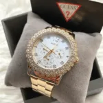 Original Guess Women’s White Dial Stainless Steel Band Watch Gold – W0335L2 -1
