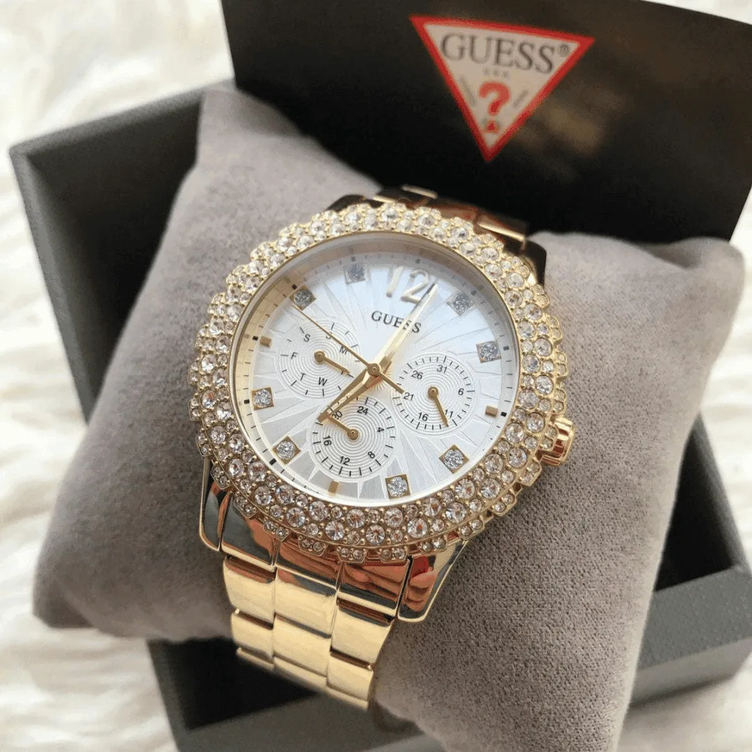 Original Guess Women's White Dial Stainless Steel Band Watch Gold - W0335L2 -6