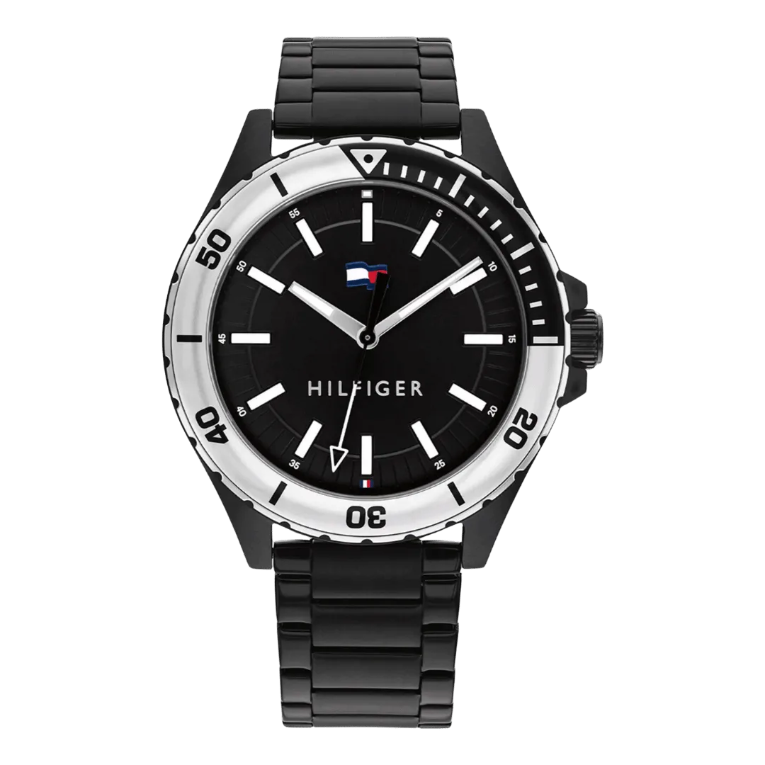 Original Tommy Hilfiger Men's Watch Logan Black Dial Stainless Steel Bracelet 1792014 -1
