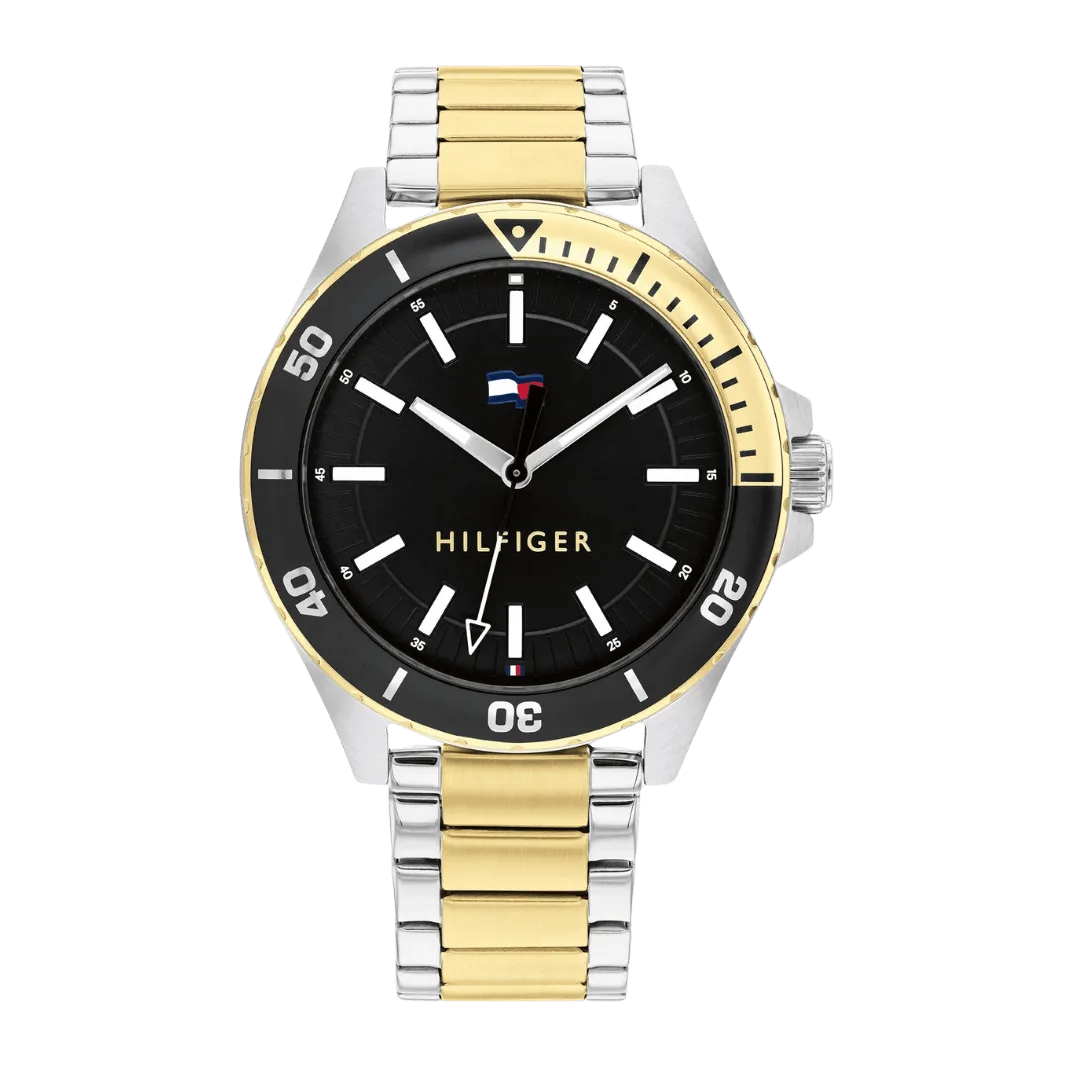 Original Tommy Hilfiger Two-Tone Steel Black Dial Men’s Watch – 1792013 -1