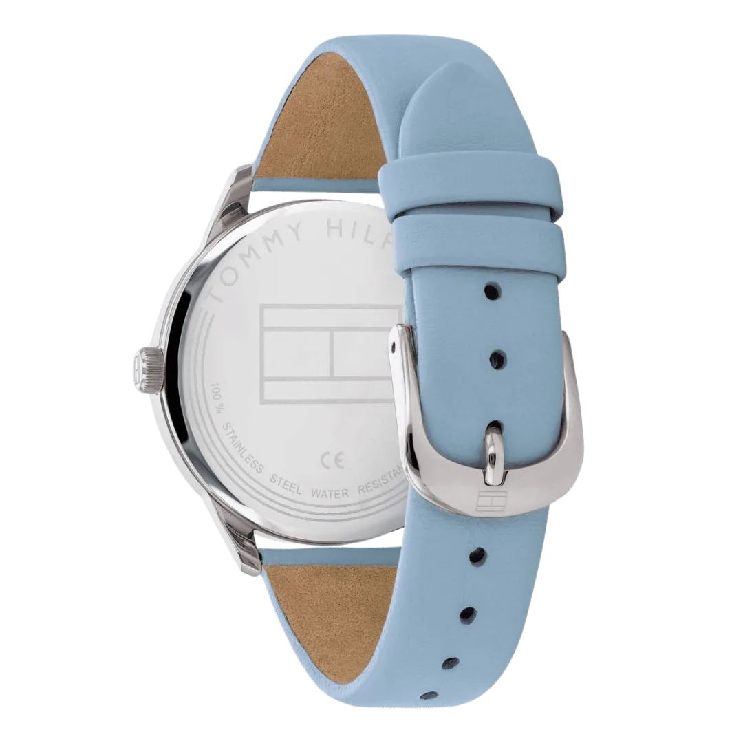 Original Tommy Hilfiger 1782023 Leather Round Analog Water Resistant Watch for Women - Baby Blue - 38mm-5