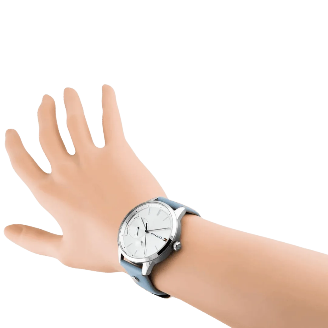 Original Tommy Hilfiger 1782023 Leather Round Analog Water Resistant Watch for Women - Baby Blue - 38mm-7