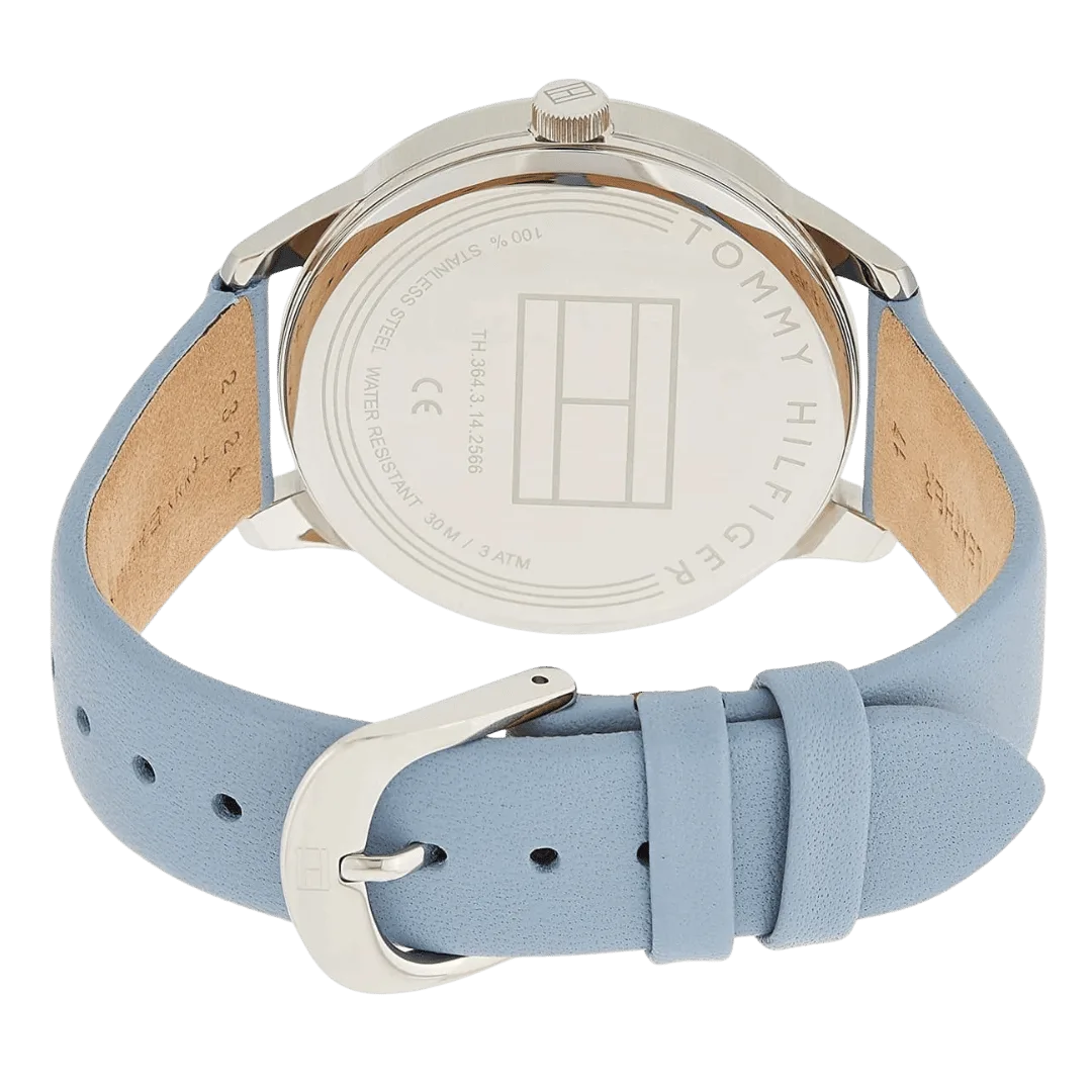 Original Tommy Hilfiger 1782023 Leather Round Analog Water Resistant Watch for Women - Baby Blue - 38mm-8