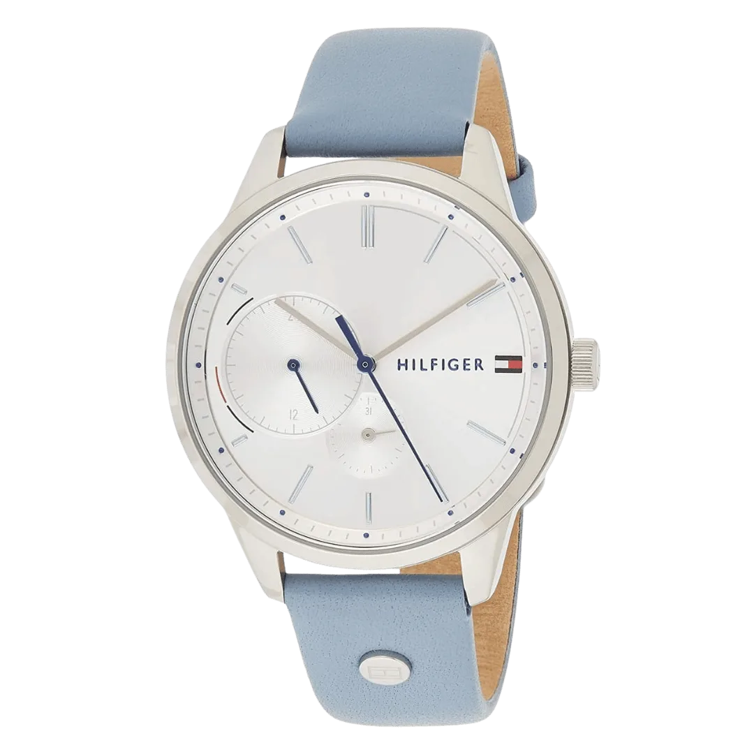 Original Tommy Hilfiger 1782023 Leather Round Analog Water Resistant Watch for Women - Baby Blue - 38mm-Original Tommy Hilfiger Women's Quartz Watch with Silicone Strap White 20 Model 1782388-38mm-2