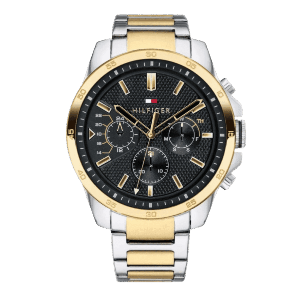 Original Tommy Hilfiger 1791559 Two-Tone Stainless Steel Round Analog Water Resistant Watch for Men - Silver and Gold - 46mm-1