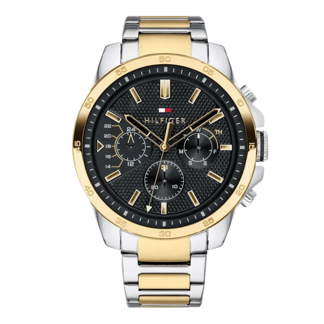 Original Tommy Hilfiger 1791559 Two-Tone Stainless Steel Round Analog Water Resistant Watch for Men - Silver and Gold - 46mm-1