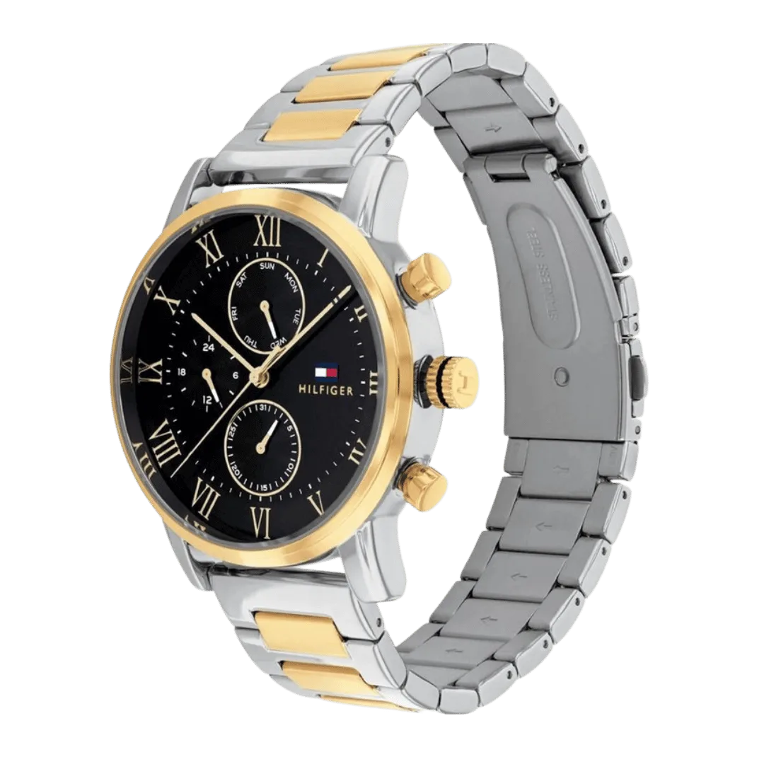 Original Tommy Hilfiger 1791559 Two-Tone Stainless Steel Round Analog Water Resistant Watch for Men - Silver and Gold - 46mm-2