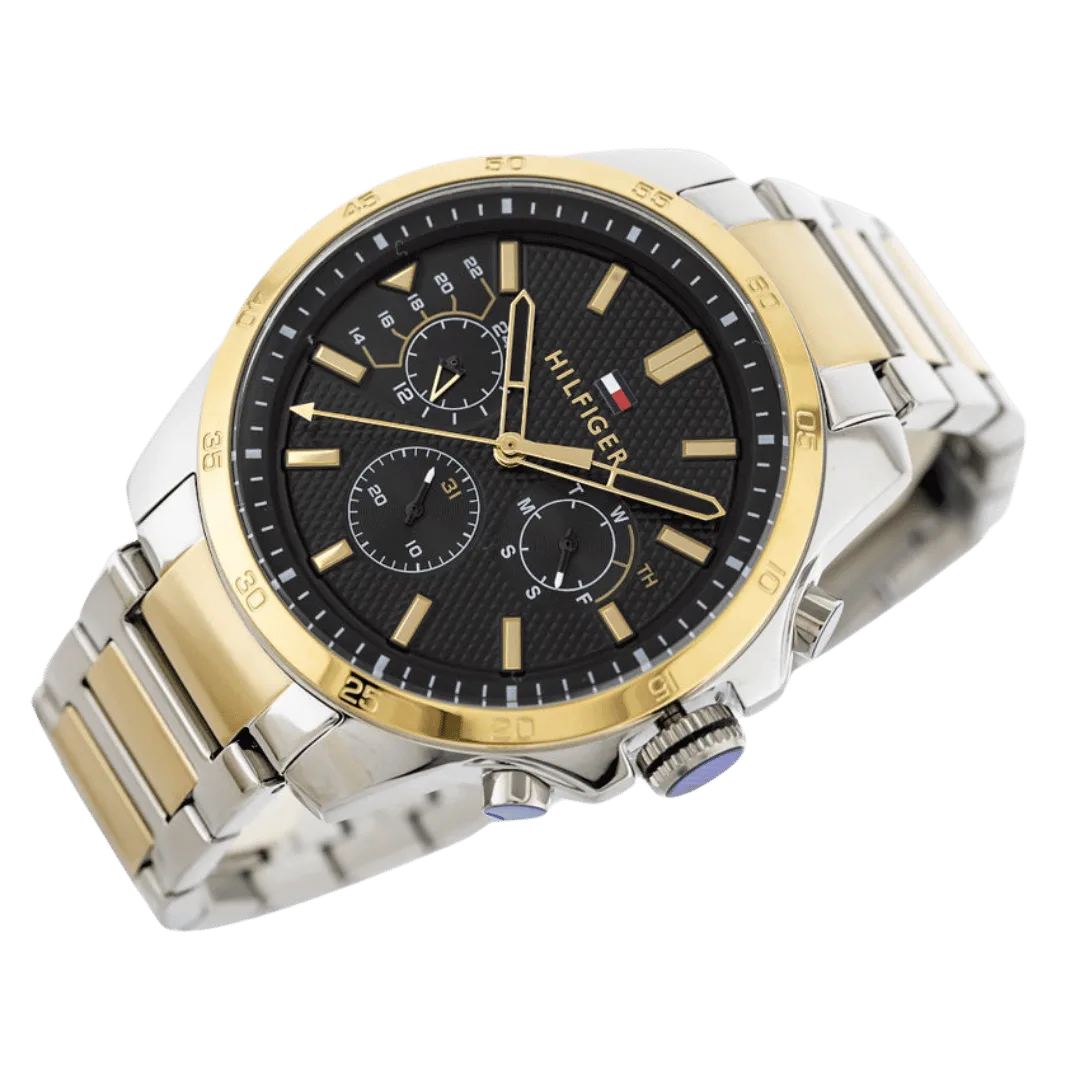 Original Tommy Hilfiger 1791559 Two-Tone Stainless Steel Round Analog Water Resistant Watch for Men - Silver and Gold - 46mm-4