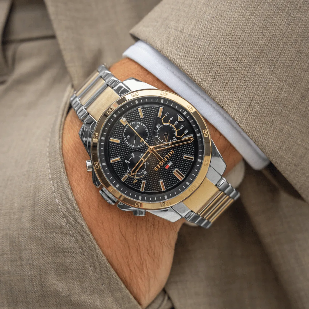 Original Tommy Hilfiger 1791559 Two-Tone Stainless Steel Round Analog Water Resistant Watch for Men - Silver and Gold - 46mm-6