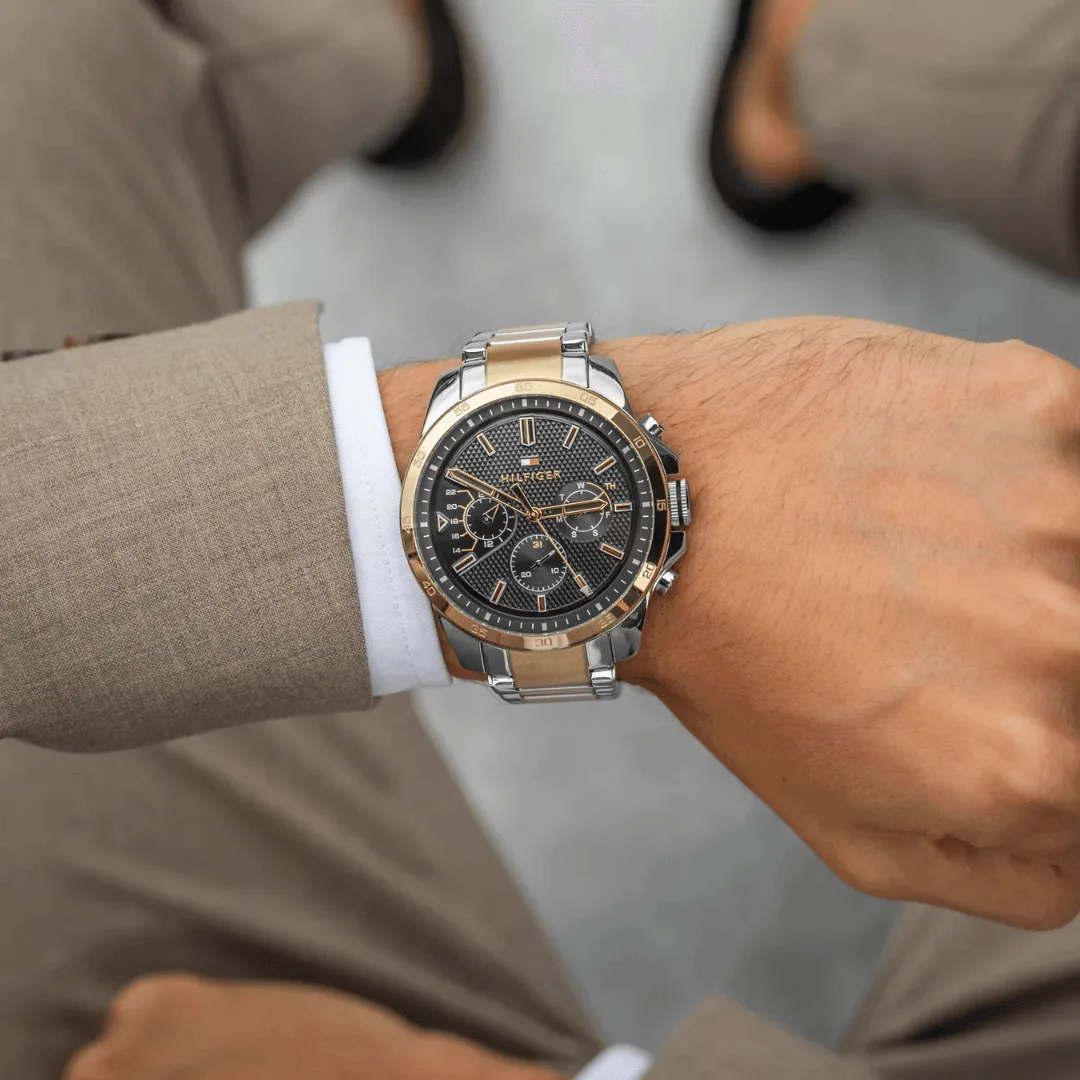 Original Tommy Hilfiger 1791559 Two-Tone Stainless Steel Round Analog Water Resistant Watch for Men - Silver and Gold - 46mm-7