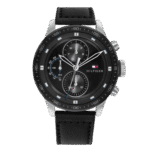 Original Tommy Hilfiger Analogue Multifunction Quartz Watch for Men with Black Leather Strap and black dial – 1791810- 46mm-1