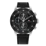 Original Tommy Hilfiger Analogue Multifunction Quartz Watch for Men with Black Leather Strap and black dial - 1791810- 46mm-1