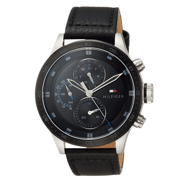 Original Tommy Hilfiger Analogue Multifunction Quartz Watch for Men with Black Leather Strap and black dial - 1791810- 46mm-2