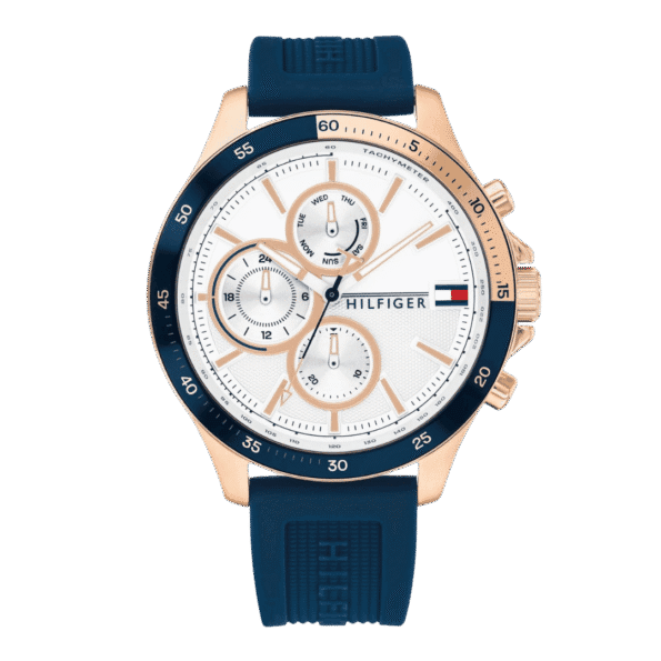 Original Tommy Hilfiger Analogue Multifunction Quartz Watch for Men with Blue Silicone Bracelet - 1791778 -1