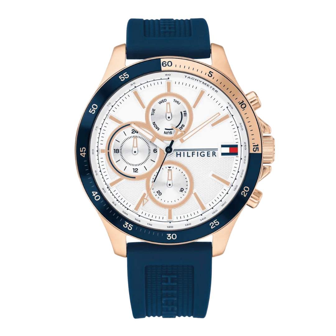 Original Tommy Hilfiger Analogue Multifunction Quartz Watch for Men with Blue Silicone Bracelet - 1791778 -1