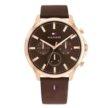 Original Tommy Hilfiger Analogue Multifunction Quartz Watch for Men with Dark Brown Leather Strap - 1710497 -1