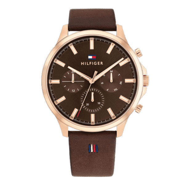 Original Tommy Hilfiger Analogue Multifunction Quartz Watch for Men with Dark Brown Leather Strap - 1710497 -1
