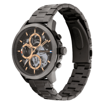 Original Tommy Hilfiger Analogue Multifunction Quartz Watch for Men with Gunmetal Stainless Steel Bracelet-1710479-Black dial with Black metal band-44mm-1