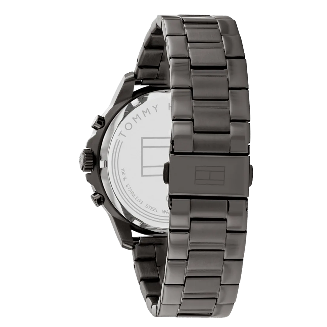 Original Tommy Hilfiger Analogue Multifunction Quartz Watch for Men with Gunmetal Stainless Steel Bracelet-1710479-Black dial with Black metal band-44mm-2