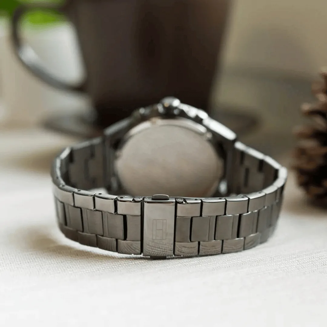 Original Tommy Hilfiger Analogue Multifunction Quartz Watch for Men with Gunmetal Stainless Steel Bracelet-1710479-Black dial with Black metal band-44mm-4