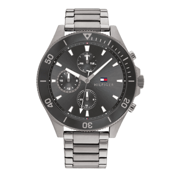 Original Tommy Hilfiger Analogue Multifunction Quartz Watch for Men with Gunmetal Stainless Steel Bracelet - 1791918 - 46mm-1