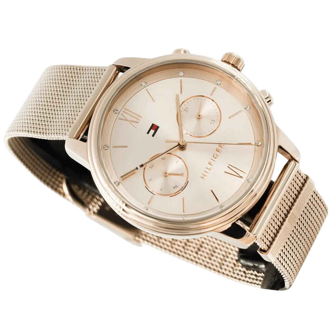 Original Tommy Hilfiger Analogue Multifunction Quartz Watch for Women with Rose Gold Colored Stainless Steel mesh Bracelet-1782303-38mm-3 Original Tommy Hilfiger Analogue Multifunction Quartz Watch for Women with Rose Gold Colored Stainless Steel mesh Bracelet-1782303-38mm-3