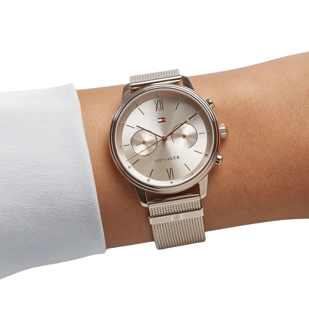 Original Tommy Hilfiger Analogue Multifunction Quartz Watch for Women with Rose Gold Colored Stainless Steel mesh Bracelet-1782303-38mm-5 Original Tommy Hilfiger Analogue Multifunction Quartz Watch for Women with Rose Gold Colored Stainless Steel mesh Bracelet-1782303-38mm-5