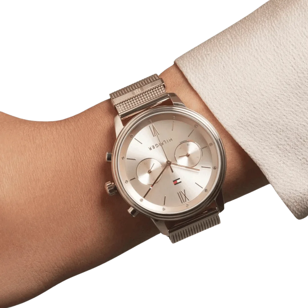 Original Tommy Hilfiger Analogue Multifunction Quartz Watch for Women with Rose Gold Colored Stainless Steel mesh Bracelet-1782303-38mm-6 Original Tommy Hilfiger Analogue Multifunction Quartz Watch for Women with Rose Gold Colored Stainless Steel mesh Bracelet-1782303-38mm-6