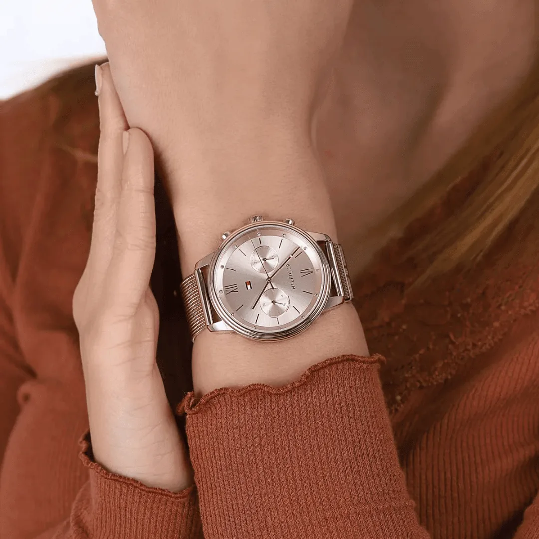 Original Tommy Hilfiger Analogue Multifunction Quartz Watch for Women with Rose Gold Colored Stainless Steel mesh Bracelet-1782303-38mm-8 Original Tommy Hilfiger Analogue Multifunction Quartz Watch for Women with Rose Gold Colored Stainless Steel mesh Bracelet-1782303-38mm-8