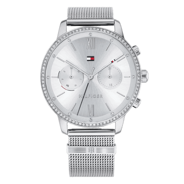 Original Tommy Hilfiger Analogue Multifunction Quartz Watch for Women with Silver Stainless Steel mesh Bracelet-1782301-38mm-1