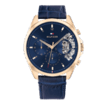 Original Tommy Hilfiger Baker Multifunction Blue Dial Leather Strap Men’s Watch – 1710451 -43.5mm-1