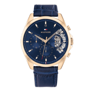 Original Tommy Hilfiger Baker Multifunction Blue Dial Leather Strap Men’s Watch – 1710451 -43.5mm-1