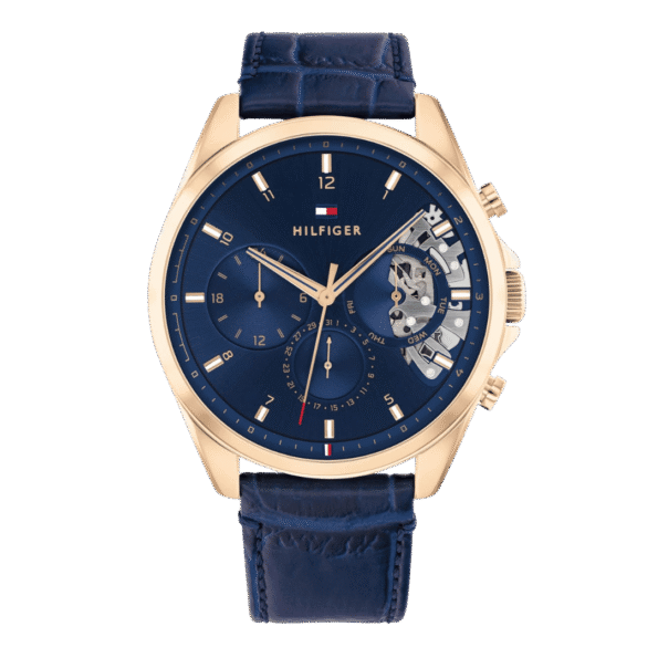 Original Tommy Hilfiger Baker Multifunction Blue Dial Leather Strap Men’s Watch – 1710451 -43.5mm-1