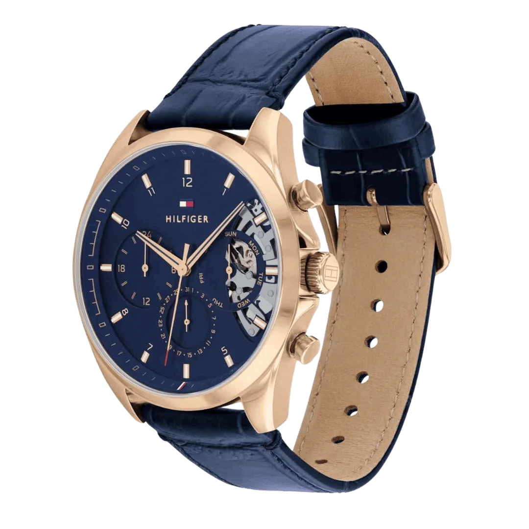 Original Tommy Hilfiger Baker Multifunction Blue Dial Leather Strap Men’s Watch – 1710451 -43.5mm-2