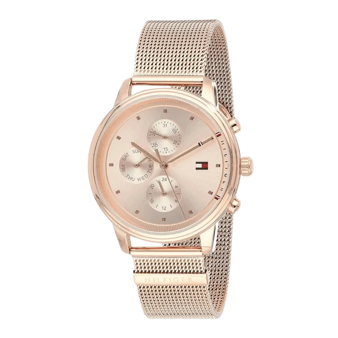 Original Tommy Hilfiger Blake Women's Rose Gold Dial Gold Plated Band Watch-1781907-38mm-2 Original Tommy Hilfiger Blake Women's Rose Gold Dial Gold Plated Band Watch-1781907-38mm-2