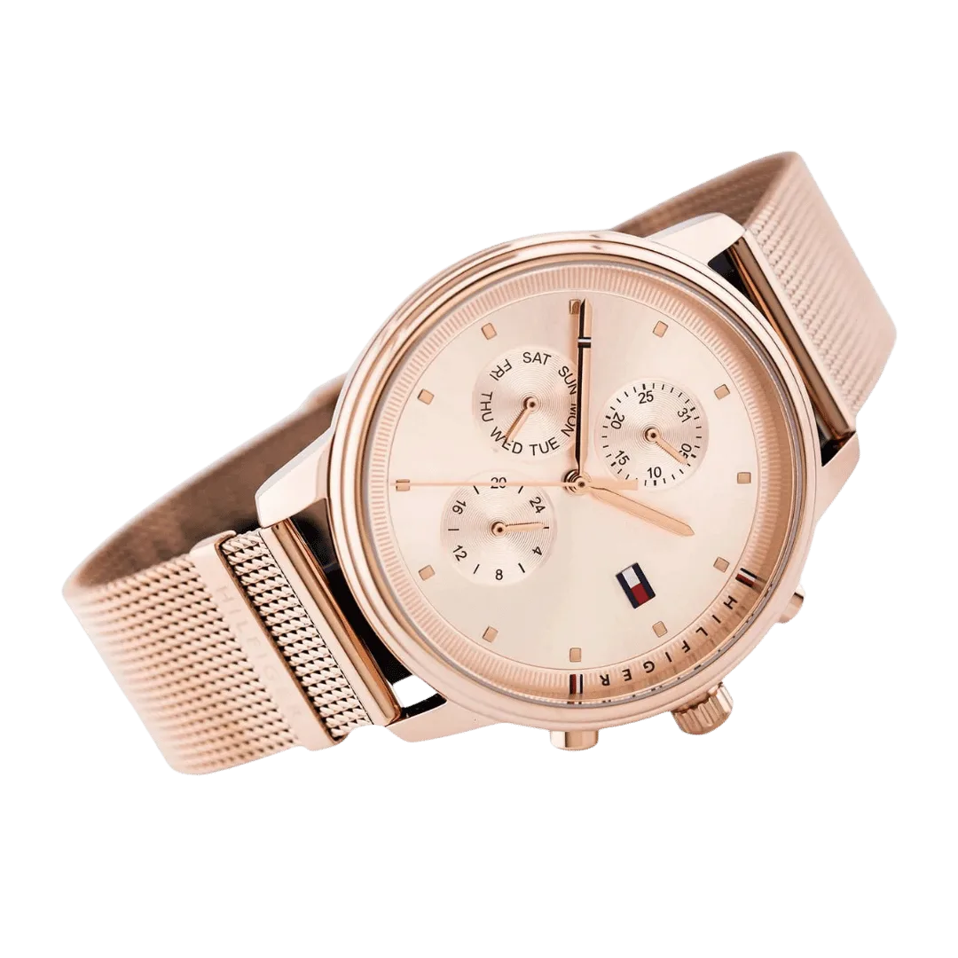 Original Tommy Hilfiger Blake Women's Rose Gold Dial Gold Plated Band Watch-1781907-38mm-3 Original Tommy Hilfiger Blake Women's Rose Gold Dial Gold Plated Band Watch-1781907-38mm-3