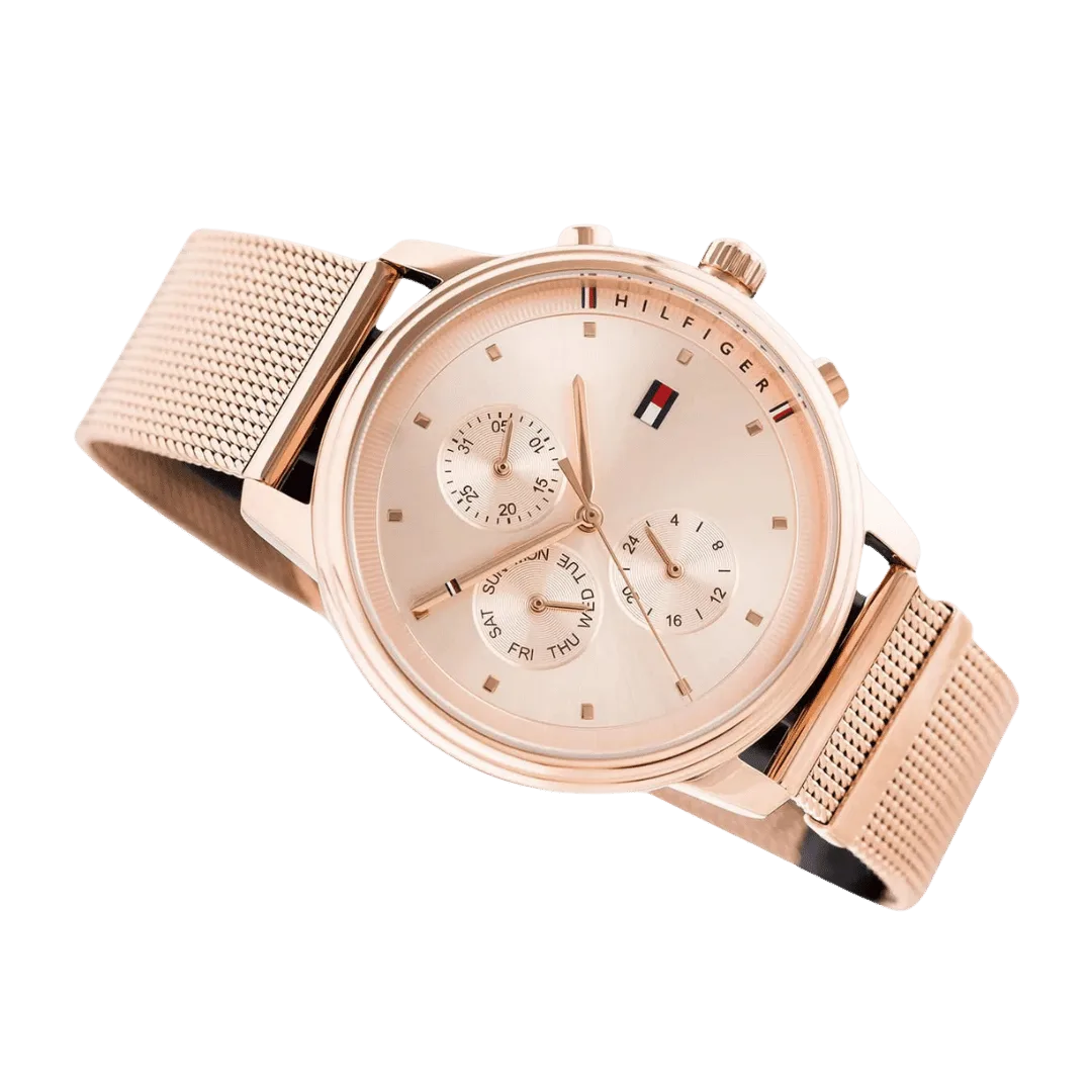 Original Tommy Hilfiger Blake Women's Rose Gold Dial Gold Plated Band Watch-1781907-38mm-4 Original Tommy Hilfiger Blake Women's Rose Gold Dial Gold Plated Band Watch-1781907-38mm-4