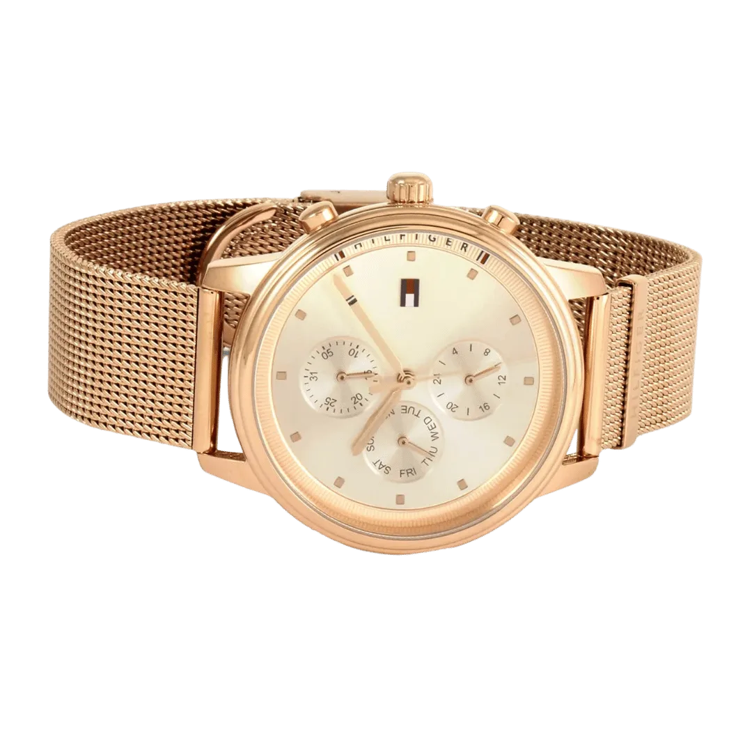 Original Tommy Hilfiger Blake Women's Rose Gold Dial Gold Plated Band Watch-1781907-38mm-7 Original Tommy Hilfiger Blake Women's Rose Gold Dial Gold Plated Band Watch-1781907-38mm-7