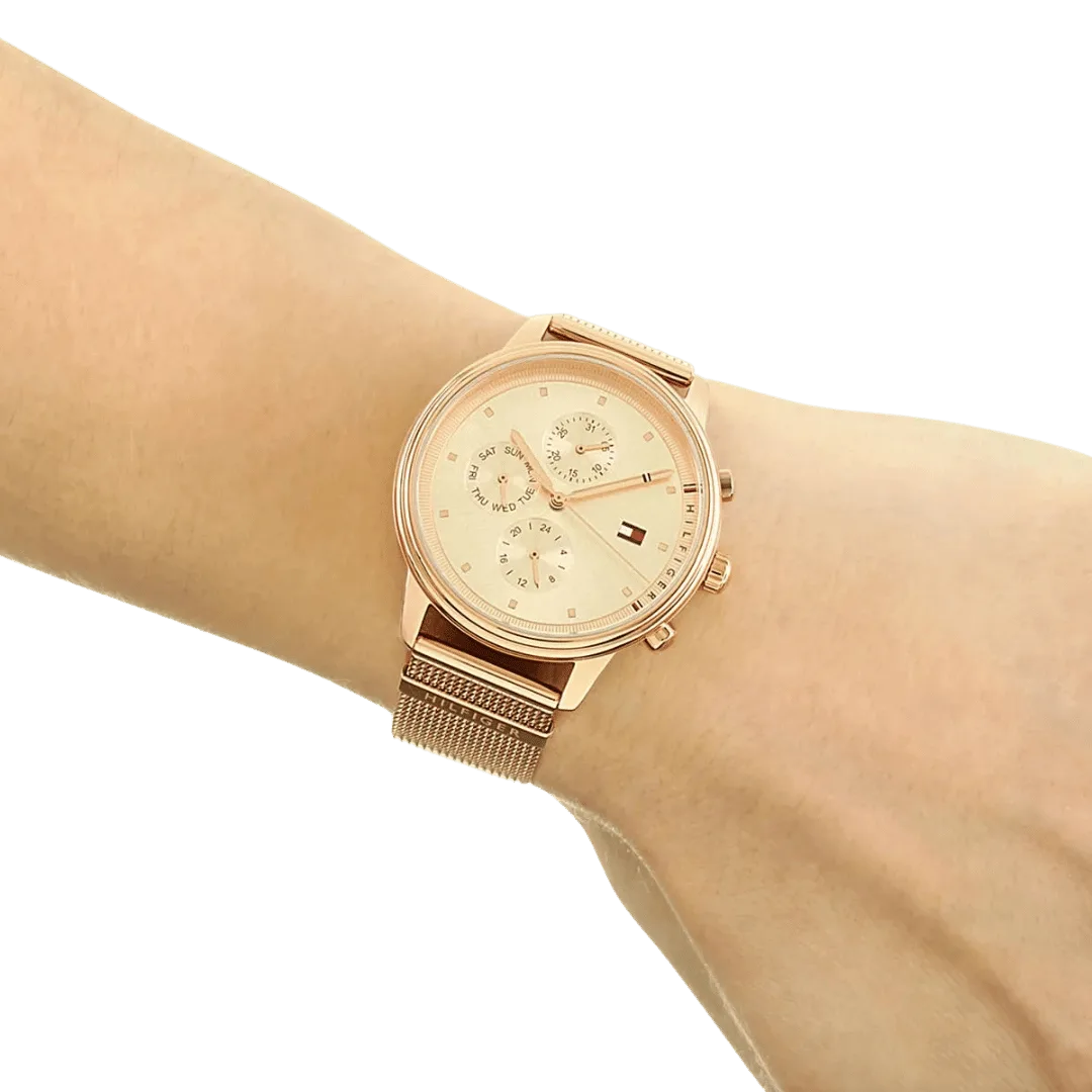 Original Tommy Hilfiger Blake Women's Rose Gold Dial Gold Plated Band Watch-1781907-38mm-8 Original Tommy Hilfiger Blake Women's Rose Gold Dial Gold Plated Band Watch-1781907-38mm-8