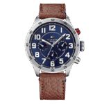 Original Tommy Hilfiger Men's 1791066 Stainless Steel Case Watch with Brown Leather Strap, Blue dial, Band-1