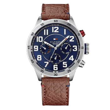 Original Tommy Hilfiger Men's 1791066 Stainless Steel Case Watch with Brown Leather Strap, Blue dial, Band-1