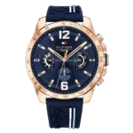 Original Tommy Hilfiger Men's 46mm Analogue Multifunction Quartz Watch - Navy Blue Dial with Silicone Strap, Day, Date, and 24-Hour Functions, 5ATM Water Resistant - 1791474 -1
