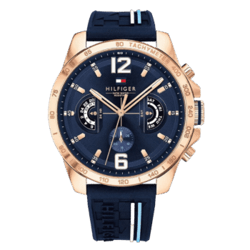 Original Tommy Hilfiger Men's 46mm Analogue Multifunction Quartz Watch - Navy Blue Dial with Silicone Strap, Day, Date, and 24-Hour Functions, 5ATM Water Resistant - 1791474 -1