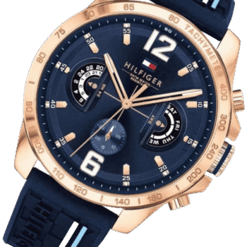 Original Tommy Hilfiger Men's 46mm Analogue Multifunction Quartz Watch - Navy Blue Dial with Silicone Strap, Day, Date, and 24-Hour Functions, 5ATM Water Resistant - 1791474 -2